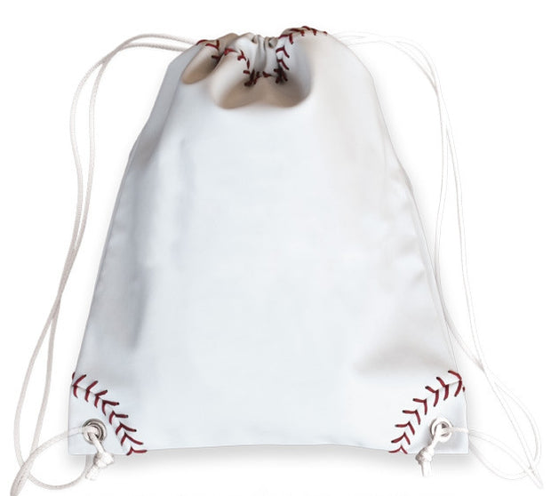 Baseball drawstring cinch bag made from ball material