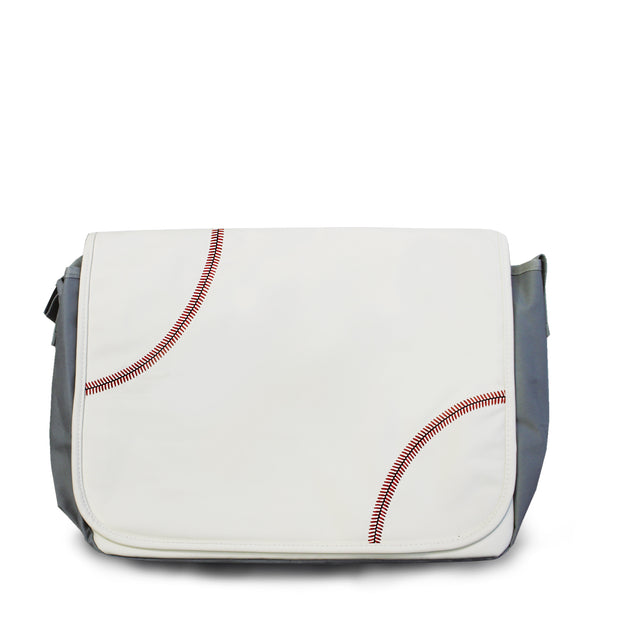 messenger bag made from baseball material